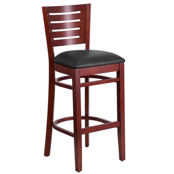 Mahogany Wood Stool-Blk Vinyl