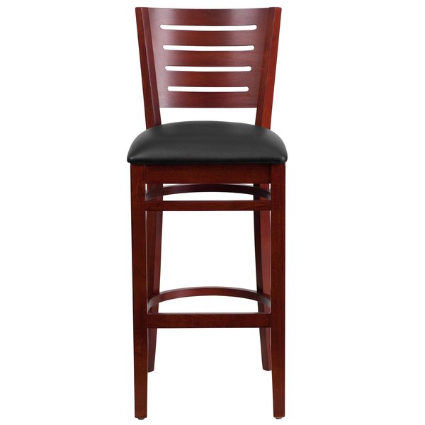 Mahogany Wood Stool-Blk Vinyl