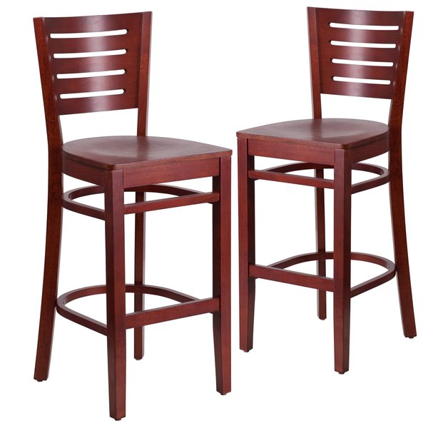 Darby Series Slat Back Mahogany Wood Restaurant Barstool