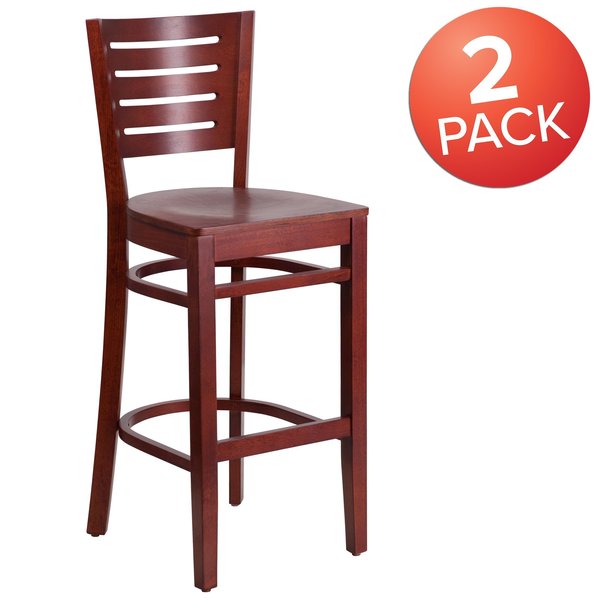 Darby Series Slat Back Mahogany Wood Restaurant Barstool