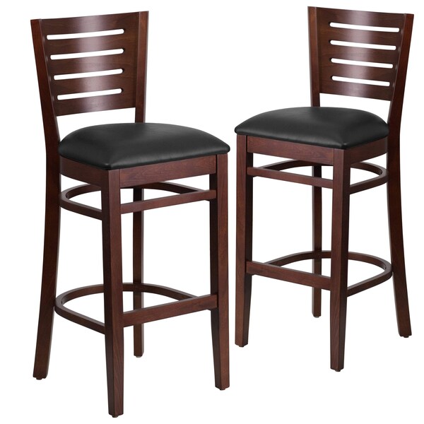Walnut Wood Stool-Blk Vinyl