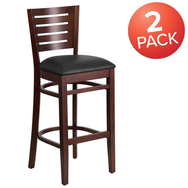 Walnut Wood Stool-Blk Vinyl