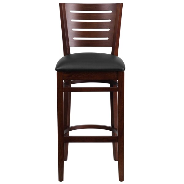 Walnut Wood Stool-Blk Vinyl