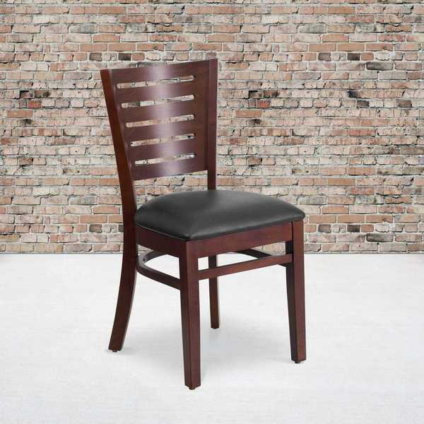 Darby Series Slat Back Walnut Wood Chair, Black Vinyl Seat, PK2