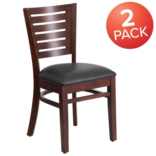 Darby Series Slat Back Walnut Wood Chair, Black Vinyl Seat, PK2