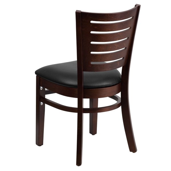 Darby Series Slat Back Walnut Wood Chair, Black Vinyl Seat, PK2