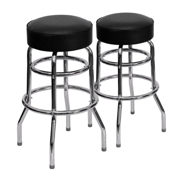 Double Ring Chrome Barstool with Black Seat