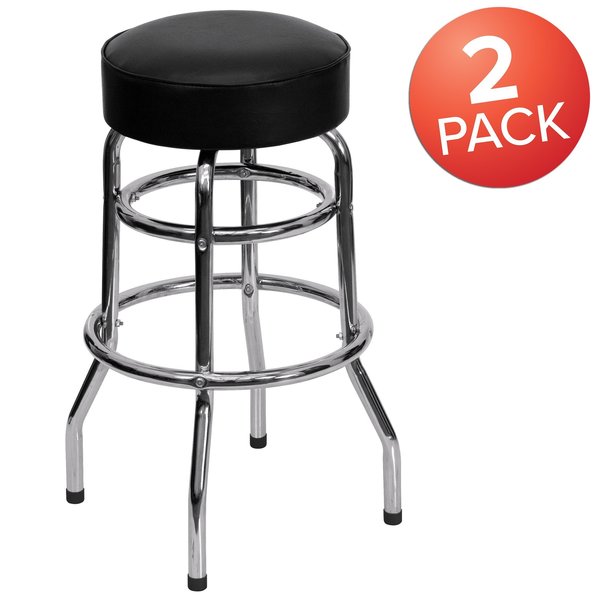 Double Ring Chrome Barstool with Black Seat
