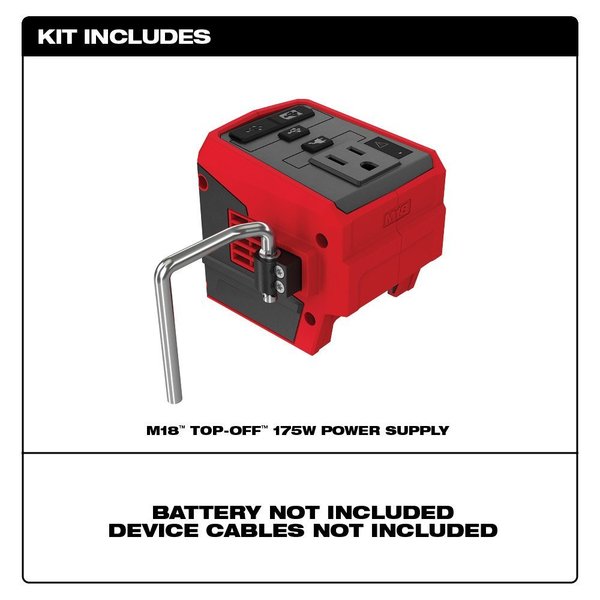 Power Supply, 175 W, 18V DC, 1 Outlet, 0.8 lb, For Use With Milwaukee M18 Batteries