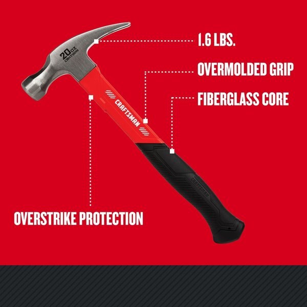 Smoothed Face Steel Claw Hammer, 20oz