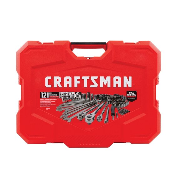 1/4 | 3/8 | 1/2 Drive Tool Set, 121-pc Gunmetal Chrome Mechani, Fractional & Metric, 120 pcs