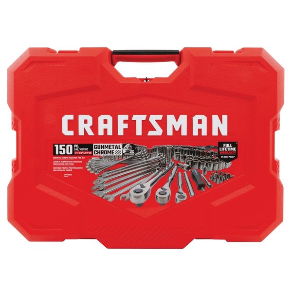 1/4 | 3/8 | 1/2 Drive Tool Set, 150-pc Gunmetal Chrome Mechani, Fractional & Metric, 150 pcs