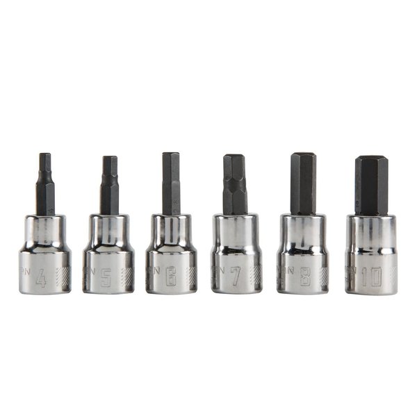 Sockets, 6-pc Metric Hex Bit Socket, Metric 3/8