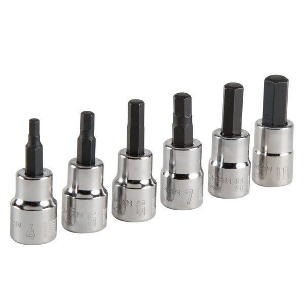 Sockets, 6-pc Metric Hex Bit Socket, Metric 3/8