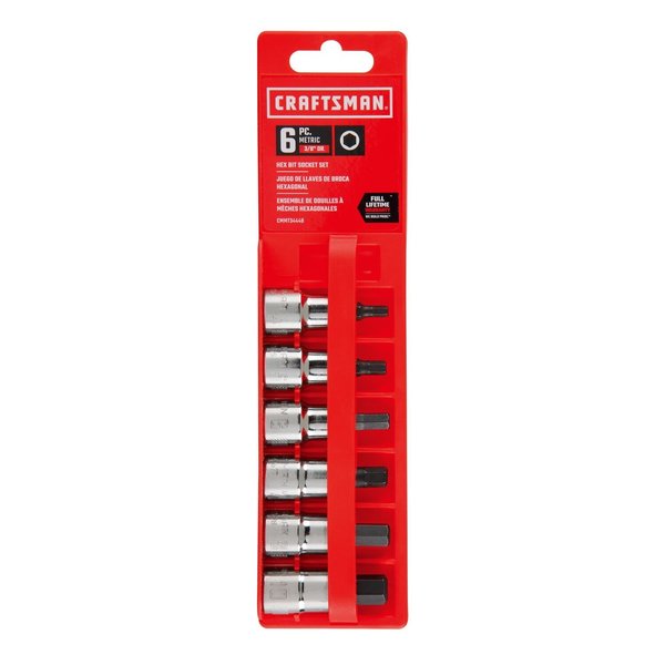 Sockets, 6-pc Metric Hex Bit Socket, Metric 3/8