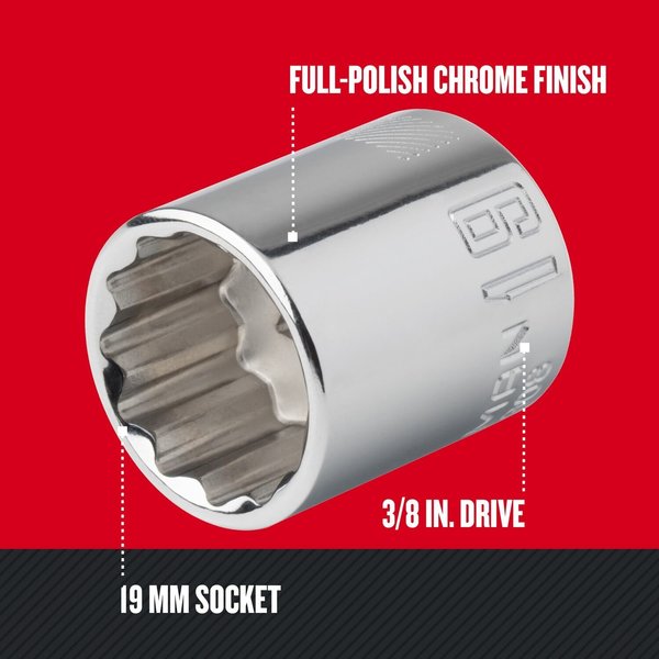 Sockets, 19 mm S x 3/8