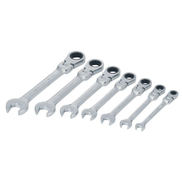 Flexible Head, Ratchets, 7-pc Metric Flex Head Ratchet, Polished Chrome