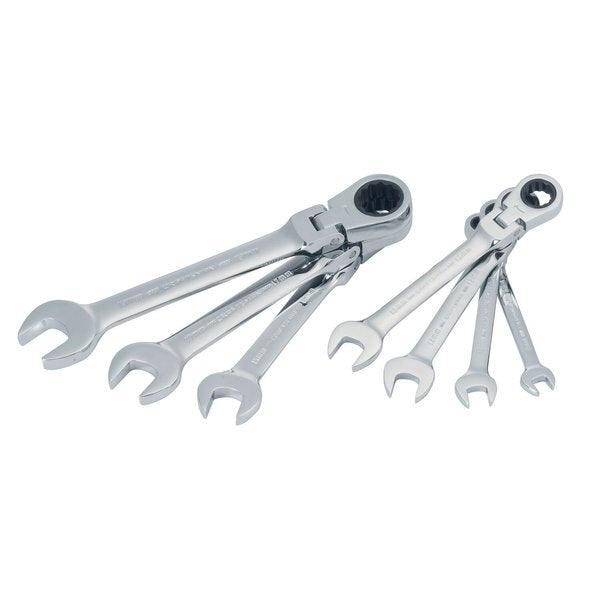 Flexible Head, Ratchets, 7-pc Metric Flex Head Ratchet, Polished Chrome