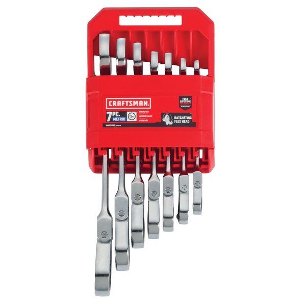 Flexible Head, Ratchets, 7-pc Metric Flex Head Ratchet, Polished Chrome