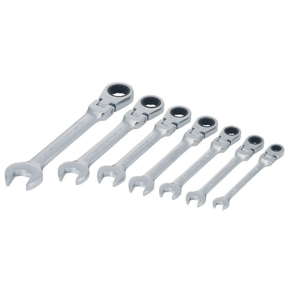 Flexible Head, Ratchets, 7-pc SAE Flex Head Ratchet Wre, Polished Chrome