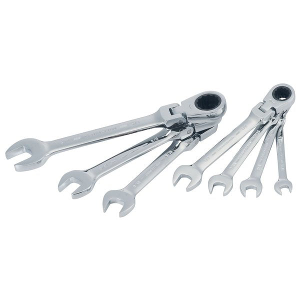 Flexible Head, Ratchets, 7-pc SAE Flex Head Ratchet Wre, Polished Chrome
