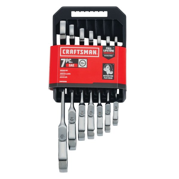 Flexible Head, Ratchets, 7-pc SAE Flex Head Ratchet Wre, Polished Chrome