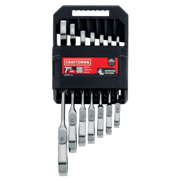 Flexible Head, Ratchets, 7-pc SAE Flex Head Ratchet Wre, Polished Chrome