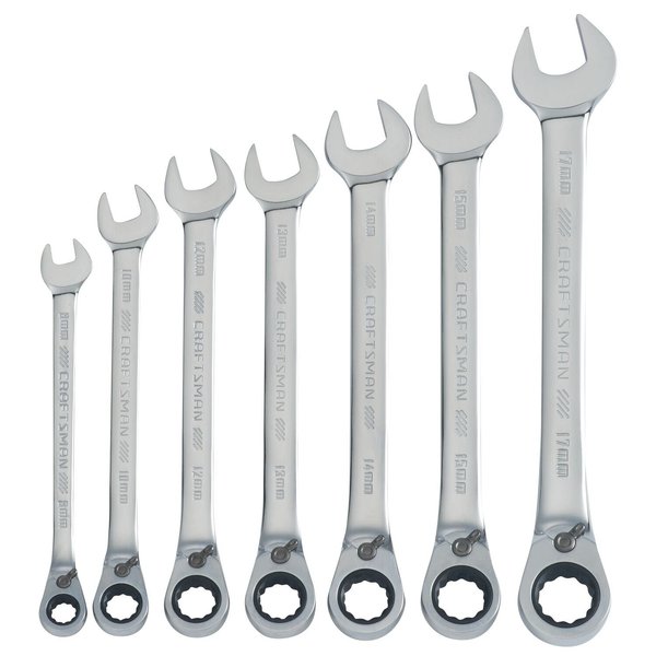 Standard, Wrenches, 7-pc Metric Reversible Ratchet, Polished Chrome