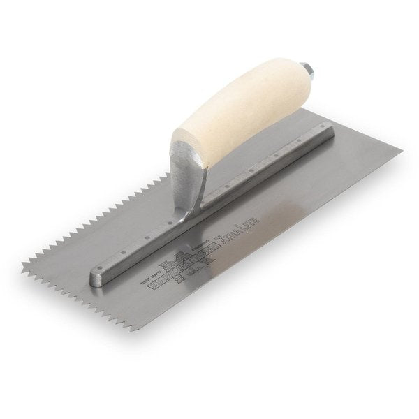 Notched Trowel, Wood Handle, 1/4