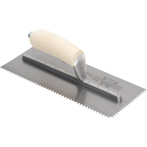 Notched Trowel, Wood Handle, 1/4
