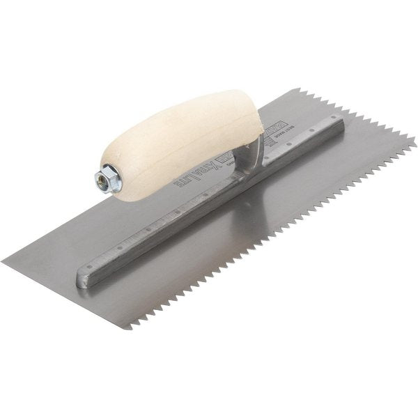 Notched Trowel, Wood Handle, 1/4