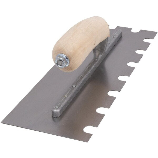 Notched Trowel, Curved Hndl, 9/16