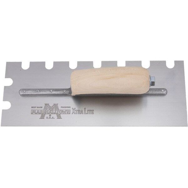 Notched Trowel, Curved Hndl, 9/16