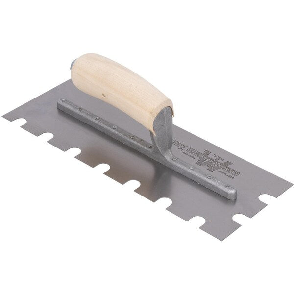 Notched Trowel, Curved Hndl, 9/16