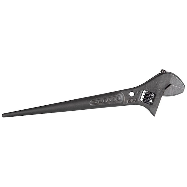 Adjustable Spud Wrench, Open End, 1-7/16 in Head, 0 in Offset, Alloy Steel, Black Oxide