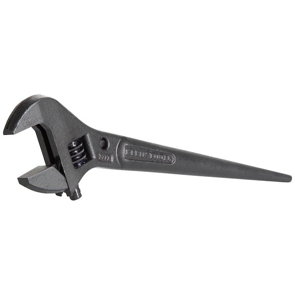Adjustable Spud Wrench, Open End, 1-7/16 in Head, 0 in Offset, Alloy Steel, Black Oxide