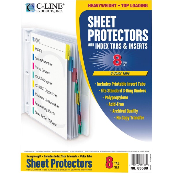 Sheet Protector Set, 8 Tab, Multicolor, PK8