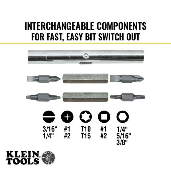 Multi-Bit Screwdriver / Nut Driver, 11-in-1, Ph, Sl, Sq, Torx Bits, 6-Piece, 8 Tips