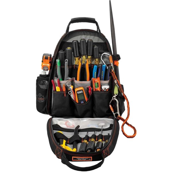 Tool Backpack Dual Compartment, Gray, 1200D Ballistic Polyester, 4 Molded ABS Plastic (Bases), Black