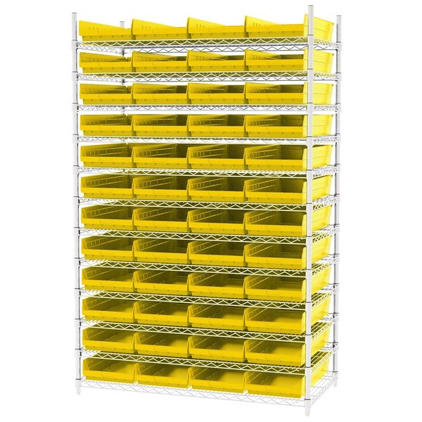Wire Shelving Kit, 24X48X74, 48 Bins