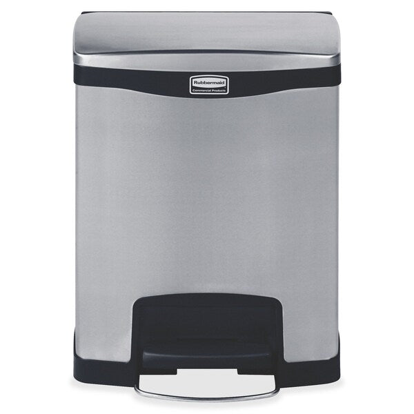 8 gal Rectangular Step Can, Black, 16 3/4 in Dia, Step-On, Stainless Steel