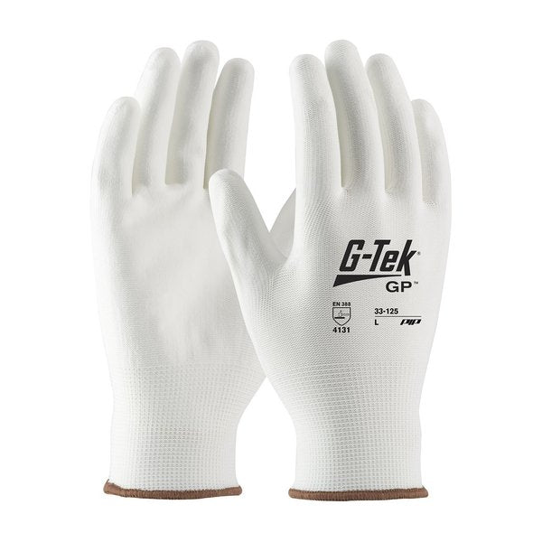 Polyurethane Coated Gloves, Palm Coverage, White, M, 12PK