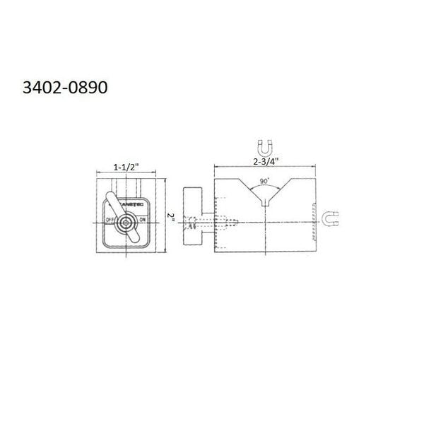 2 X 2-1/2 X 2 -3/4 Aluminum Cast Magnetic V-Block Set