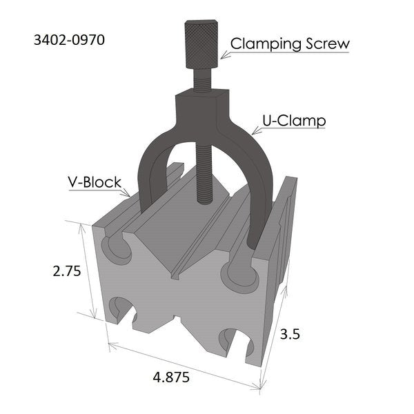 4-7/8 X 3-1/2 X 2-3/4 Toolmaker's V-Blocks With  Clamp In Slot