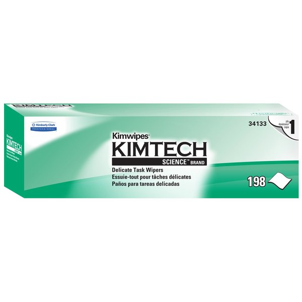 Dry Wipe, Kimwipes, Dispenser Box, 1-Ply Tissue, 11 3/4 in x 11 3/4 in, 196 Wipes, White, 15 Pack