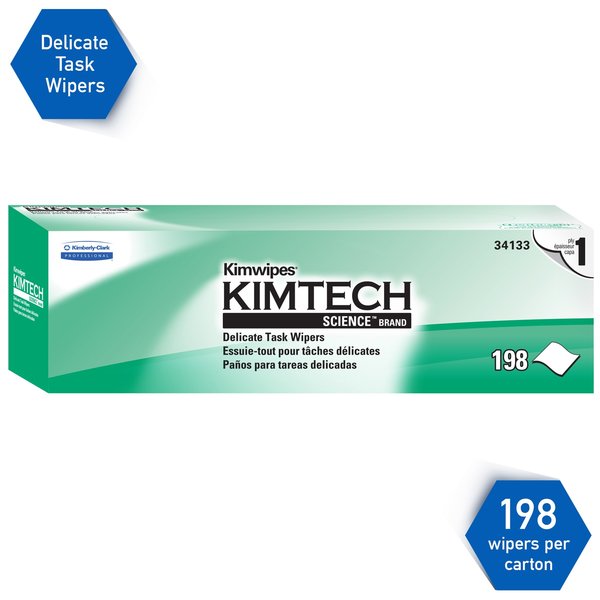 Dry Wipe, Kimwipes, Dispenser Box, 1-Ply Tissue, 11 3/4 in x 11 3/4 in, 196 Wipes, White, 15 Pack