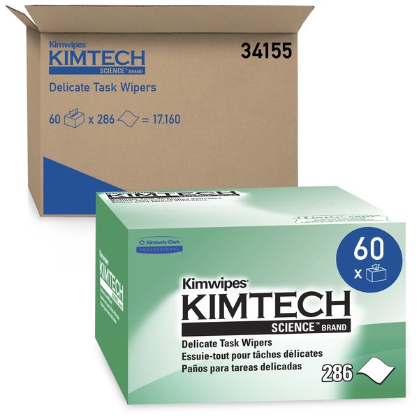 Kimtech Science Kimwipes Delicate Task Wipes, Pop-Up Box, White (286 Sheets/Box, 60 Boxes/Case)