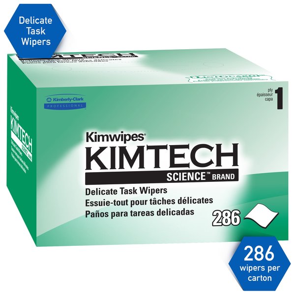 Kimtech Science Kimwipes Delicate Task Wipes, Pop-Up Box, White (286 Sheets/Box, 60 Boxes/Case)