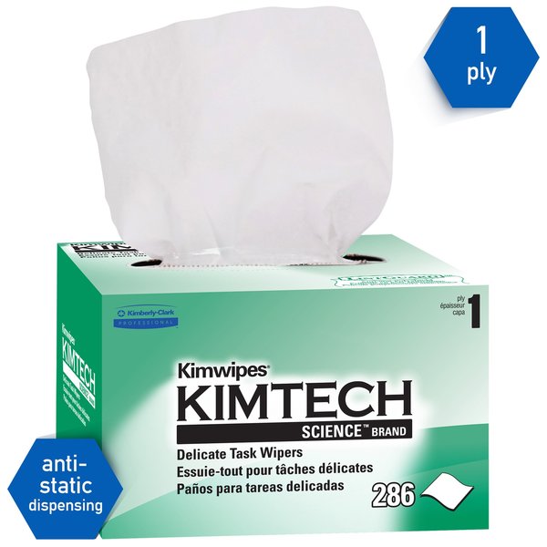 Kimtech Science Kimwipes Delicate Task Wipes, Pop-Up Box, White (286 Sheets/Box, 60 Boxes/Case)