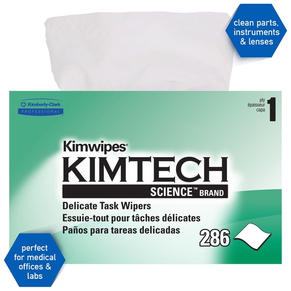 Kimtech Science Kimwipes Delicate Task Wipes, Pop-Up Box, White (286 Sheets/Box, 60 Boxes/Case)